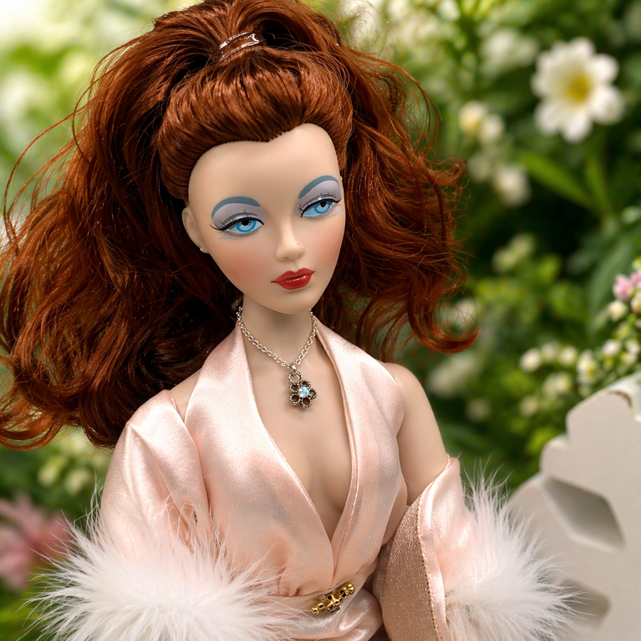 AB Rhinestone Flower Pendant Silver Chain Doll Necklace • 16 Inch Doll Jewelry