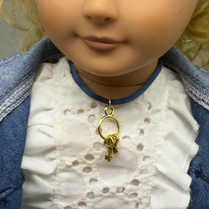 Blue Cord Gold Keys Pendant Doll Necklace • 18 Inch Fashion Doll Jewelry
