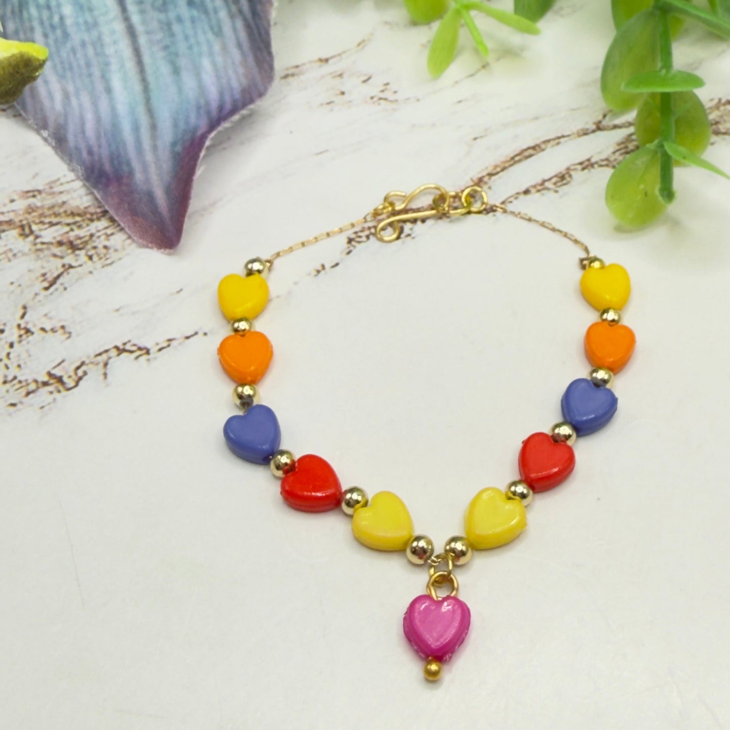 Rainbow Multi Color Heart Bead Doll Necklace • 18 Inch Fashion Doll Jewelry