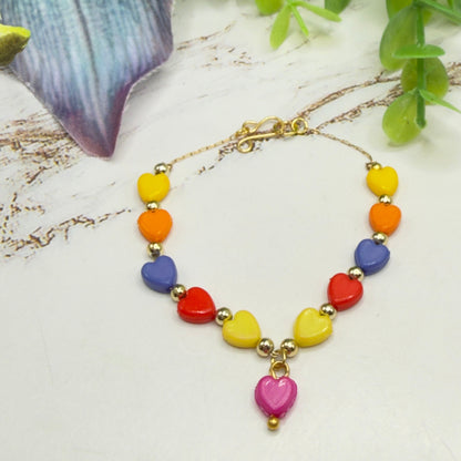 Rainbow Multi Color Heart Bead Doll Necklace • 18 Inch Fashion Doll Jewelry