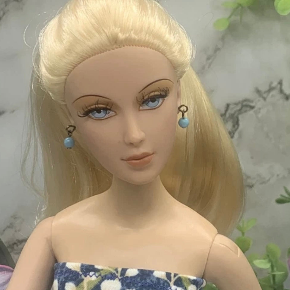 Turquoise Blue Glass Drop Dangle Doll Earrings • 16 Inch Fashion Doll Jewelry