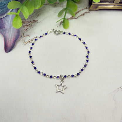 Blue & Clear Rhinestone Silver Star Charm Doll Necklace for 18 Inch Fashion Doll