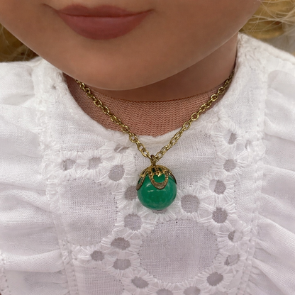 Green Glass Drop Pendant Doll Necklace Earrings Set for 18 Inch Doll Jewelry Accessory