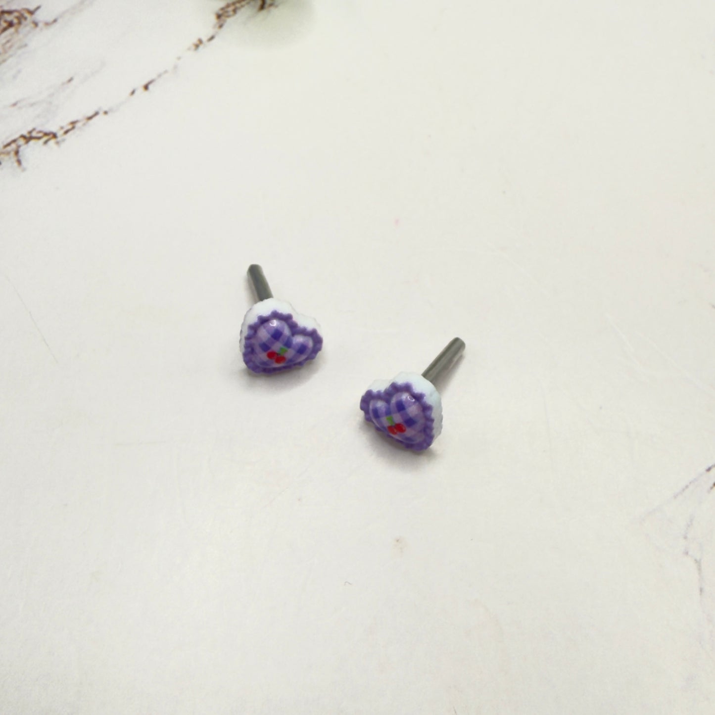 Purple Lattice Design Heart Post Doll Earrings • 2mm Post for 18 Inch Fashion Doll