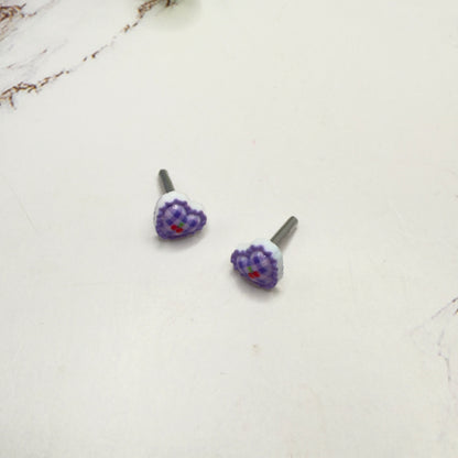 Purple Lattice Design Heart Post Doll Earrings • 2mm Post for 18 Inch Fashion Doll