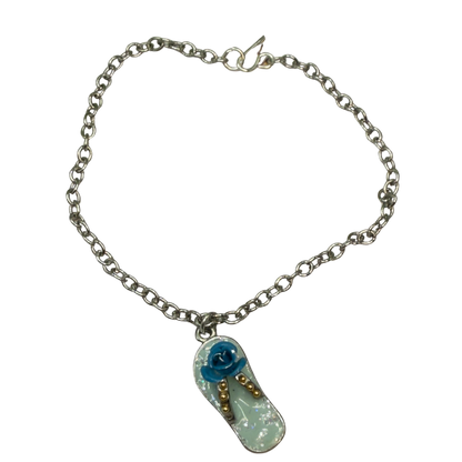 Blue Flip Flip Sandal Rose Accent Charm Silver Doll Necklace• 18 Inch Fashion Doll Jewelry