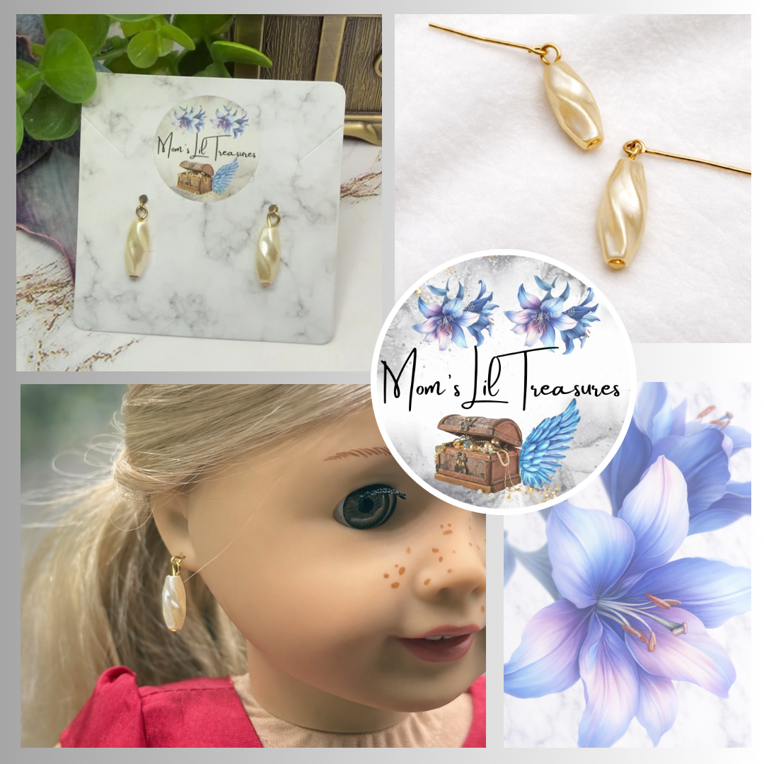 Wavy Elongated Pearl Drop Doll Earrings • 18 Inch Fashion Doll Jewelry