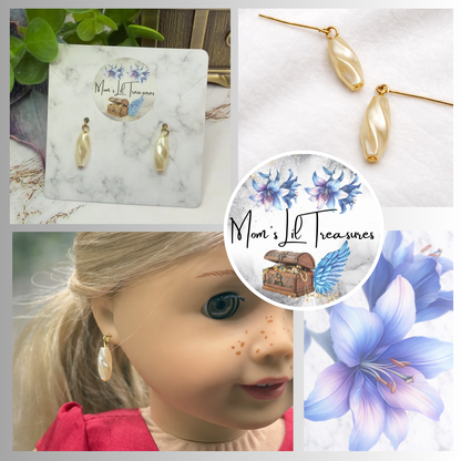 Wavy Elongated Pearl Drop Doll Earrings • 18 Inch Fashion Doll Jewelry