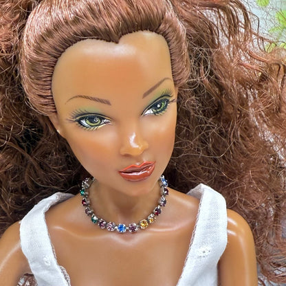 Multi Color Rhinestone Silver Doll Necklace • 16 Inch Fashion Doll Jewelry