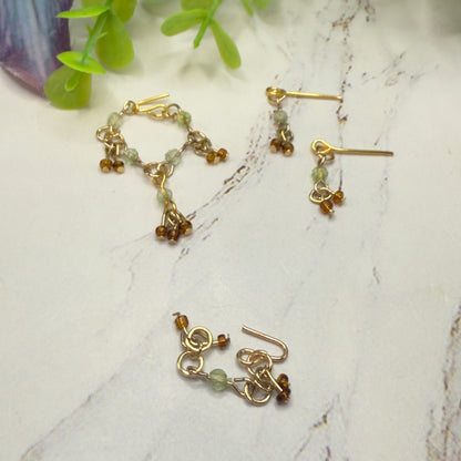 Green Brown Glass Dangle Doll Necklace Earrings Bracelet Set • 10-12” 1:6 Fashion Doll Jewelry