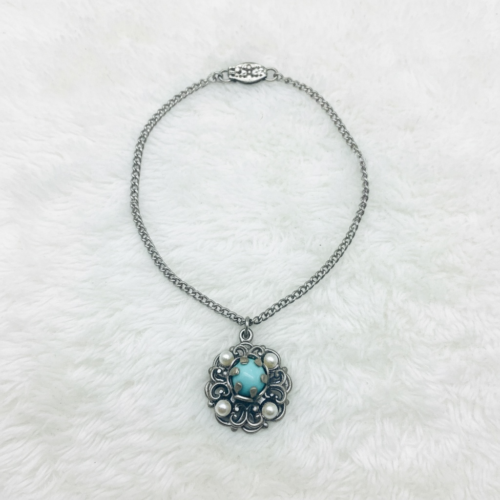 Light Blue Pearl Silver Pendant Doll Necklace • 18” Fashion Doll Jewelry