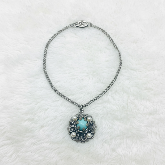 Light Blue Pearl Silver Pendant Doll Necklace • 18” Fashion Doll Jewelry