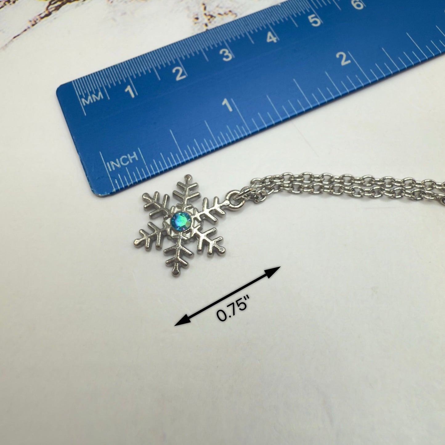 Silver Snowflake Blue Rhinestone Doll Necklace • 18 Inch Fashion Doll Jewelry