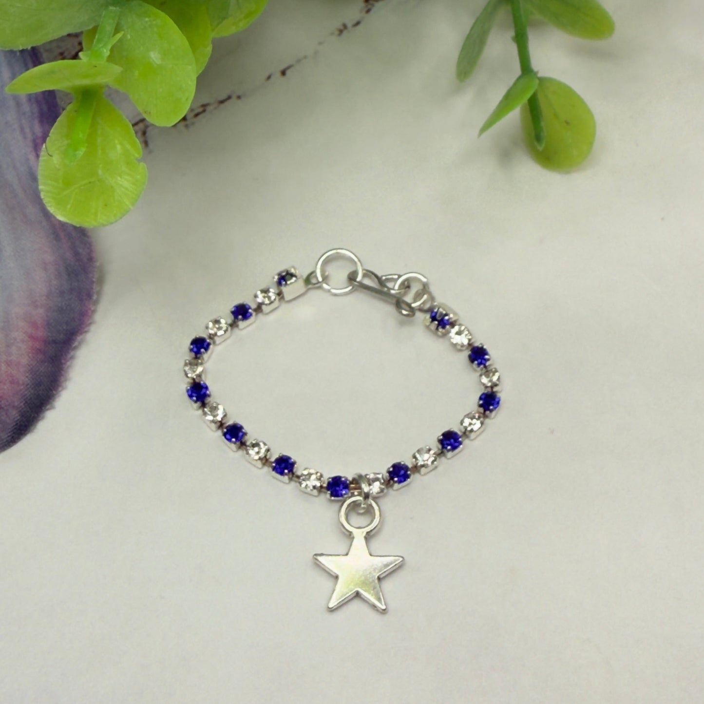Blue & Clear Rhinestone Silver Star Charm Doll Necklace for 16 Inch Fashion Doll