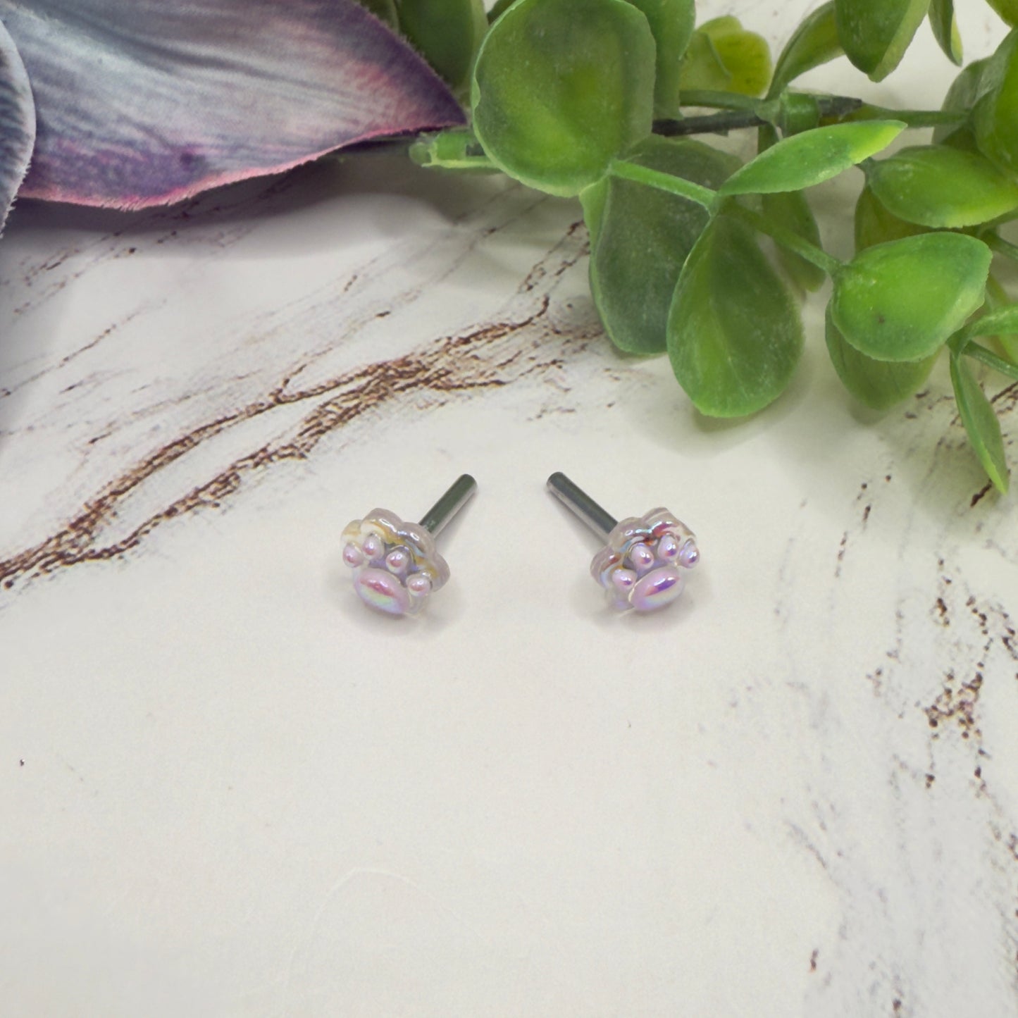 Light Pink Purple Paw Print Post Doll Earrings • 2mm Post 18 Inch Fashion Doll