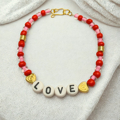 Pink Red Beaded LOVE Heart Valentine’s Day Doll Necklace • 18 Inch Fashion Doll Jewelry