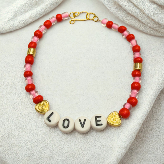 Pink Red Beaded LOVE Heart Valentine’s Day Doll Necklace • 18 Inch Fashion Doll Jewelry