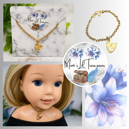 Comedy Face Mask Gold Charm Doll Necklace • 14 Inch Fashion Doll Jewelry