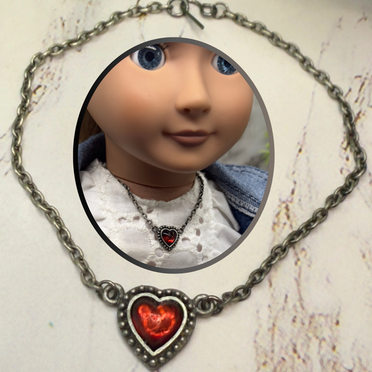 Red Enamel Heart Charm Doll Necklace• 18 Inch Fashion Doll Jewelry