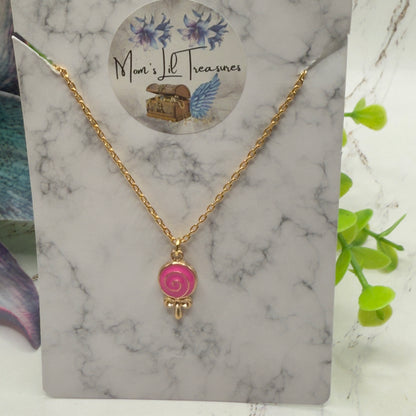 Pink Lollipop Charm Gold Chain Doll Necklace • 18 Inch Fashion Doll Jewelry