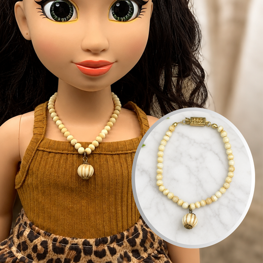 Off White Cream Color Beaded Pendant Doll Necklace •18 Inch Fashion Doll Jewelry