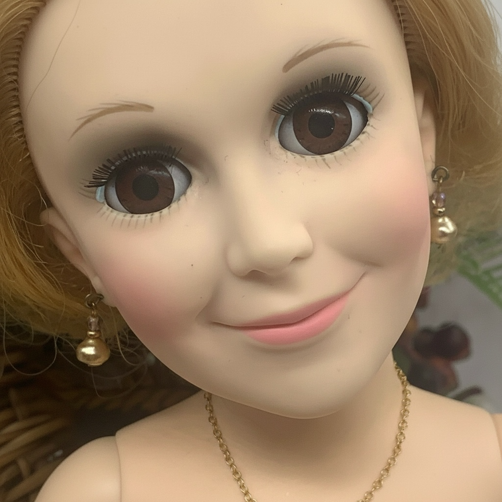 Pearl Pink Crystal Pendant Doll Necklace Earring Set for 18-22 Inch Vintage Doll