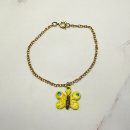 Yellow Enamel Butterfly Charm Gold Chain Doll Necklace • 18 Inch Fashion Doll Jewelry