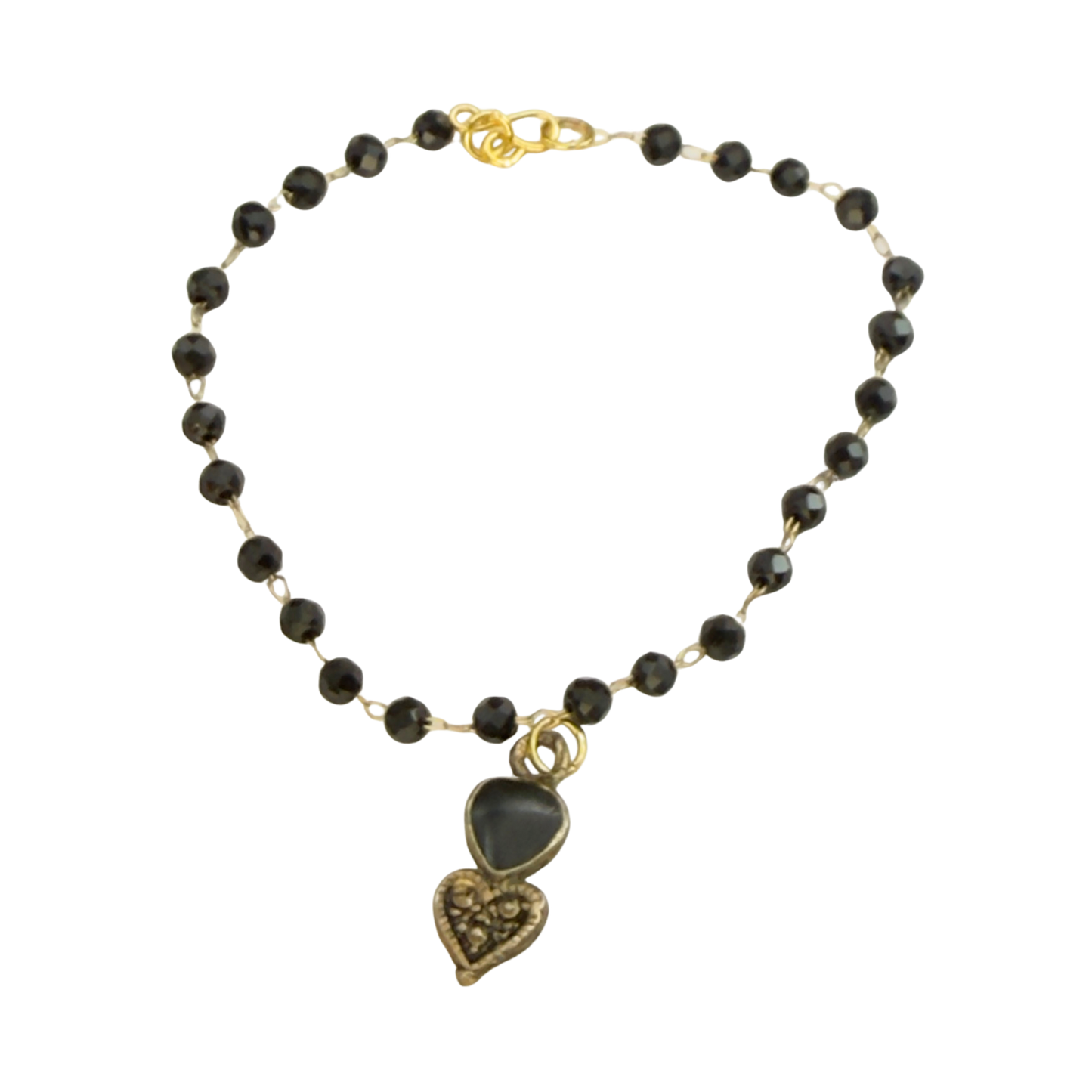 Black Crystal Beaded Double Heart Charm Doll Necklace • 18 Inch Fashion Doll Jewelry