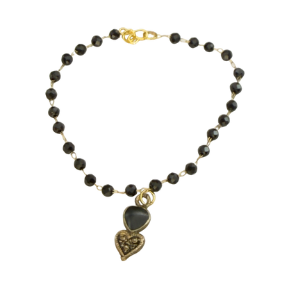 Black Crystal Beaded Double Heart Charm Doll Necklace • 18 Inch Fashion Doll Jewelry