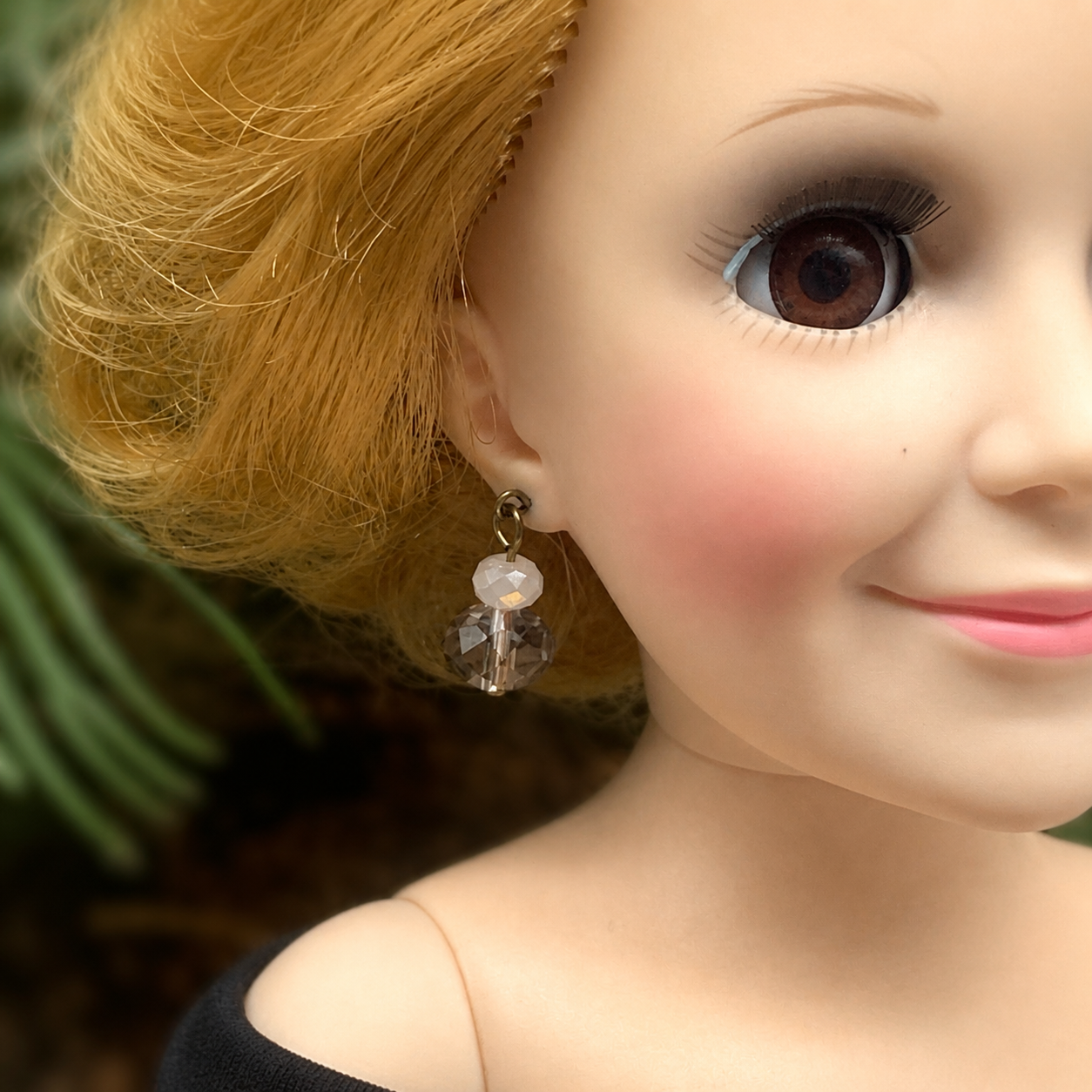 Gray Milky Crystal Dangle Doll Earrings • 18-20” Vintage Doll Jewelry