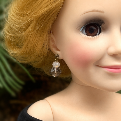 Gray Milky Crystal Dangle Doll Earrings • 18-20” Vintage Doll Jewelry