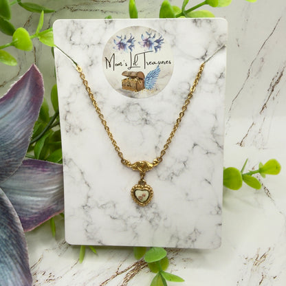 Gold Chain Enamel Rose Design Heart Pendant Doll Necklace • 18 Inch Fashion Doll Jewelry