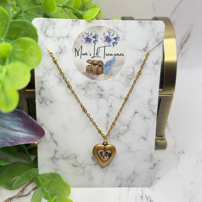 Dog Bulldog Puppy Photo Heart Locket Doll Necklace • 18 Inch Fashion Doll Jewelry