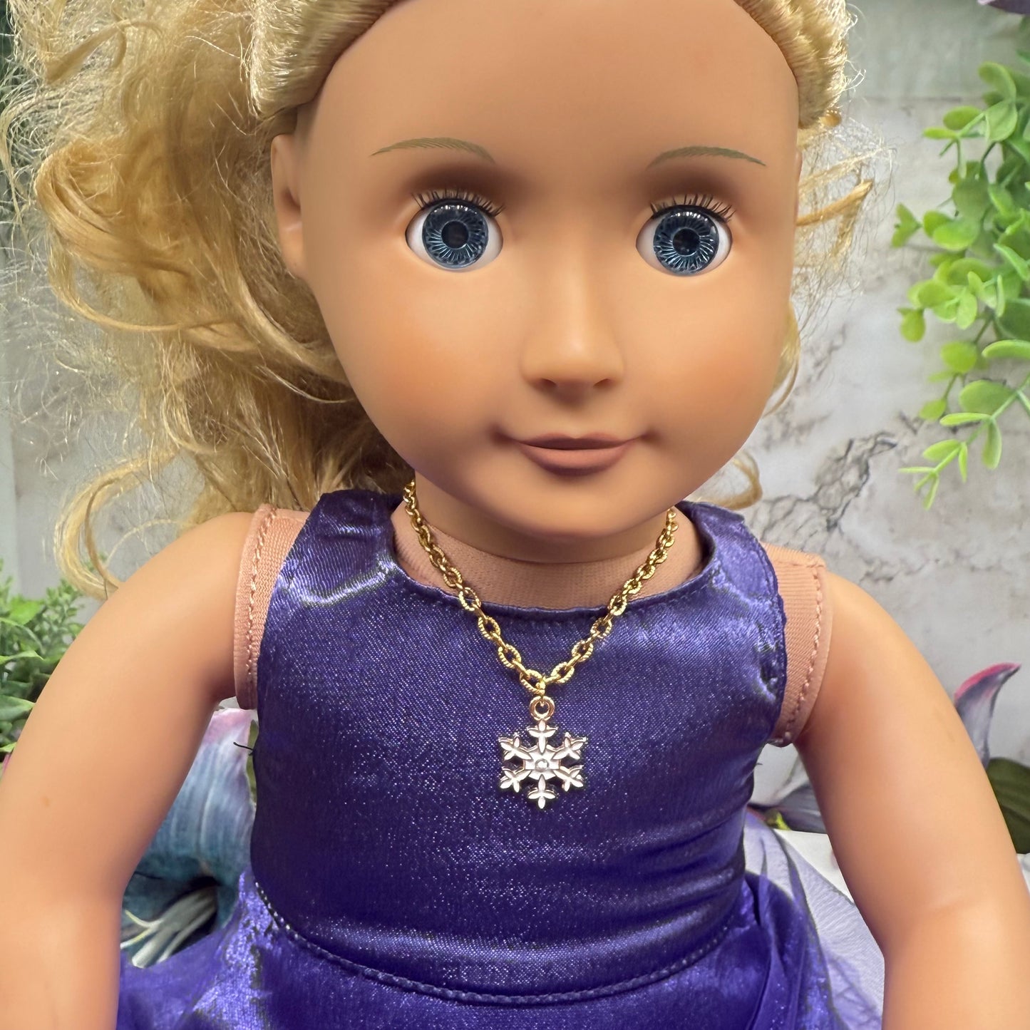 Gold Chain Snowflake Charm Doll Necklace • 18 Inch Fashion Doll Jewelry
