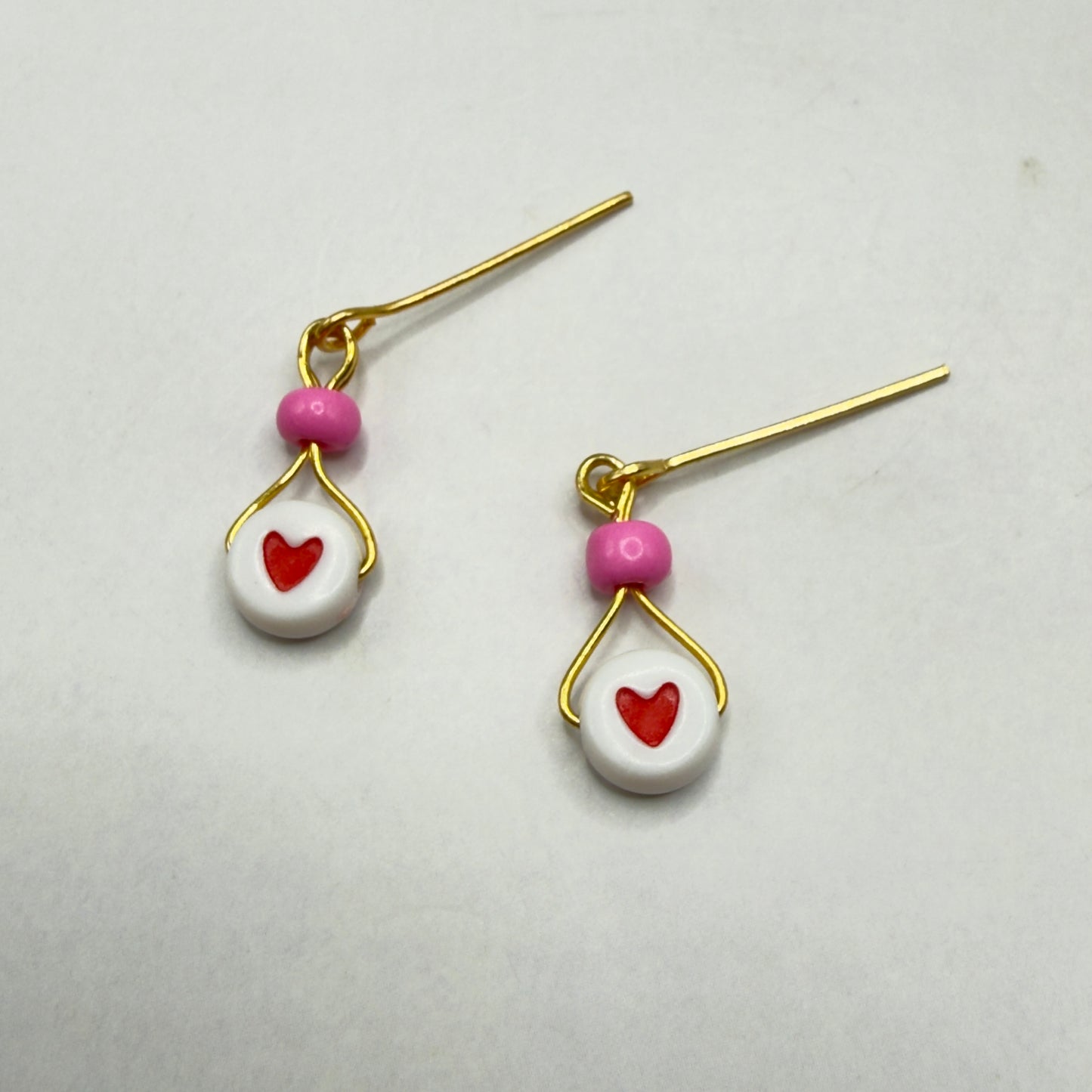 Valentine’s Day Pink Bead Red Heart Dangle Doll Earrings • 18 Inch Fashion Doll Jewelry