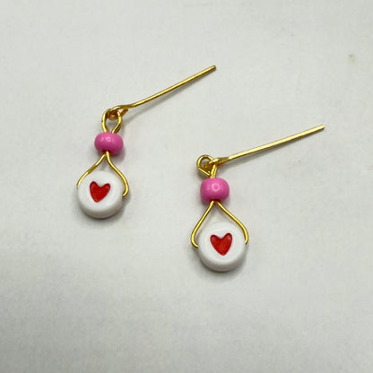Valentine’s Day Pink Bead Red Heart Dangle Doll Earrings • 18 Inch Fashion Doll Jewelry