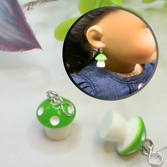 Green White Mushroom  Doll Earring DANGLE ONLY • 18” Fashion Doll Jewelry