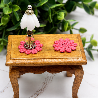 Set Of Six Pink Crochet Fabric Doilies Doily • Dollhouse Miniature Decor