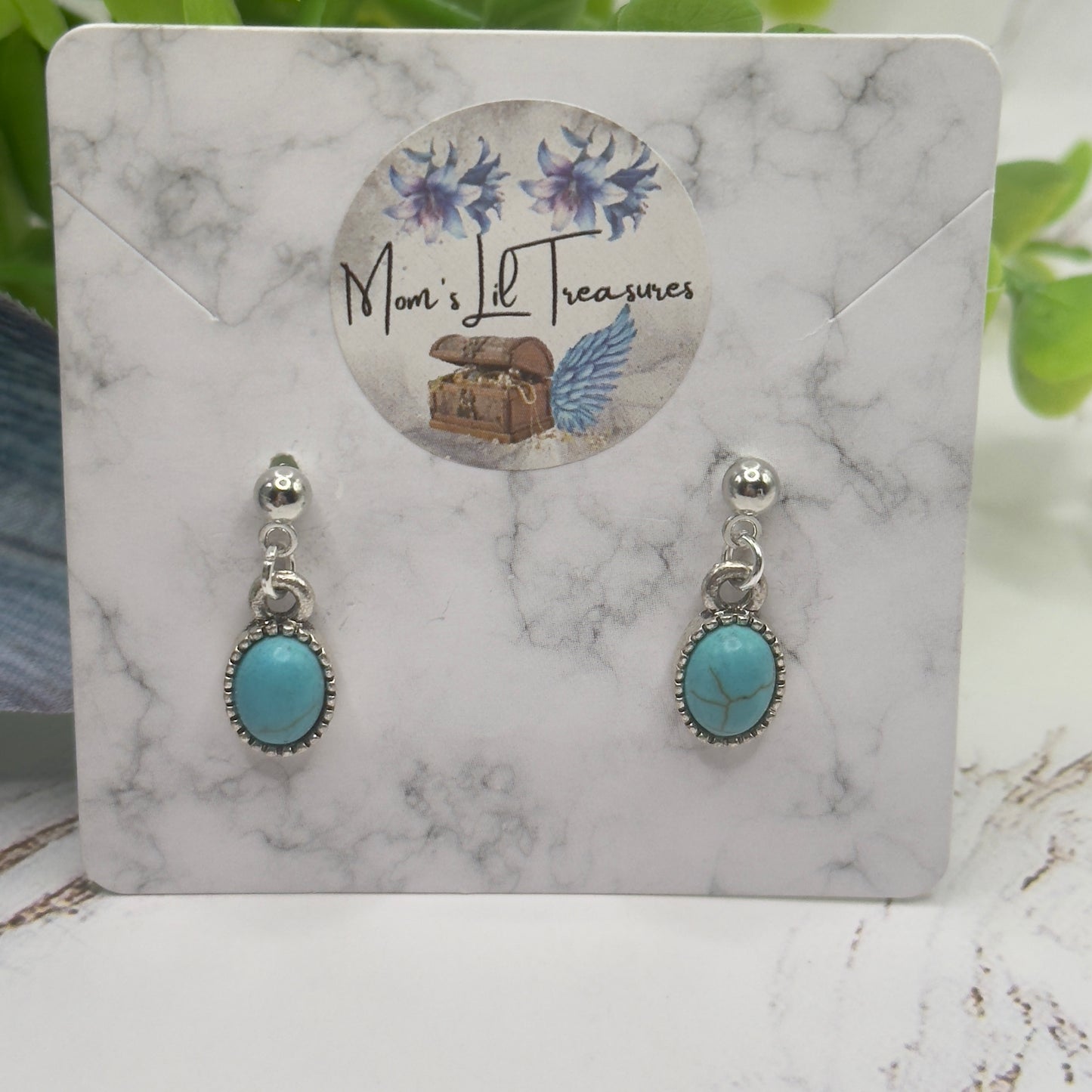 Oval Turquoise Dangle Silver Post Doll Earrings • 18 Inch Fashion Doll Jewelry