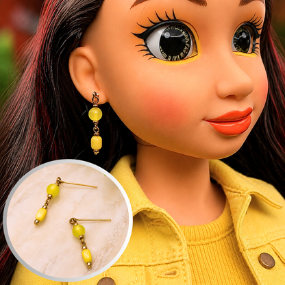 Yellow Glass Dangle Doll Earrings • 18 Inch Fashion Doll Jewelry