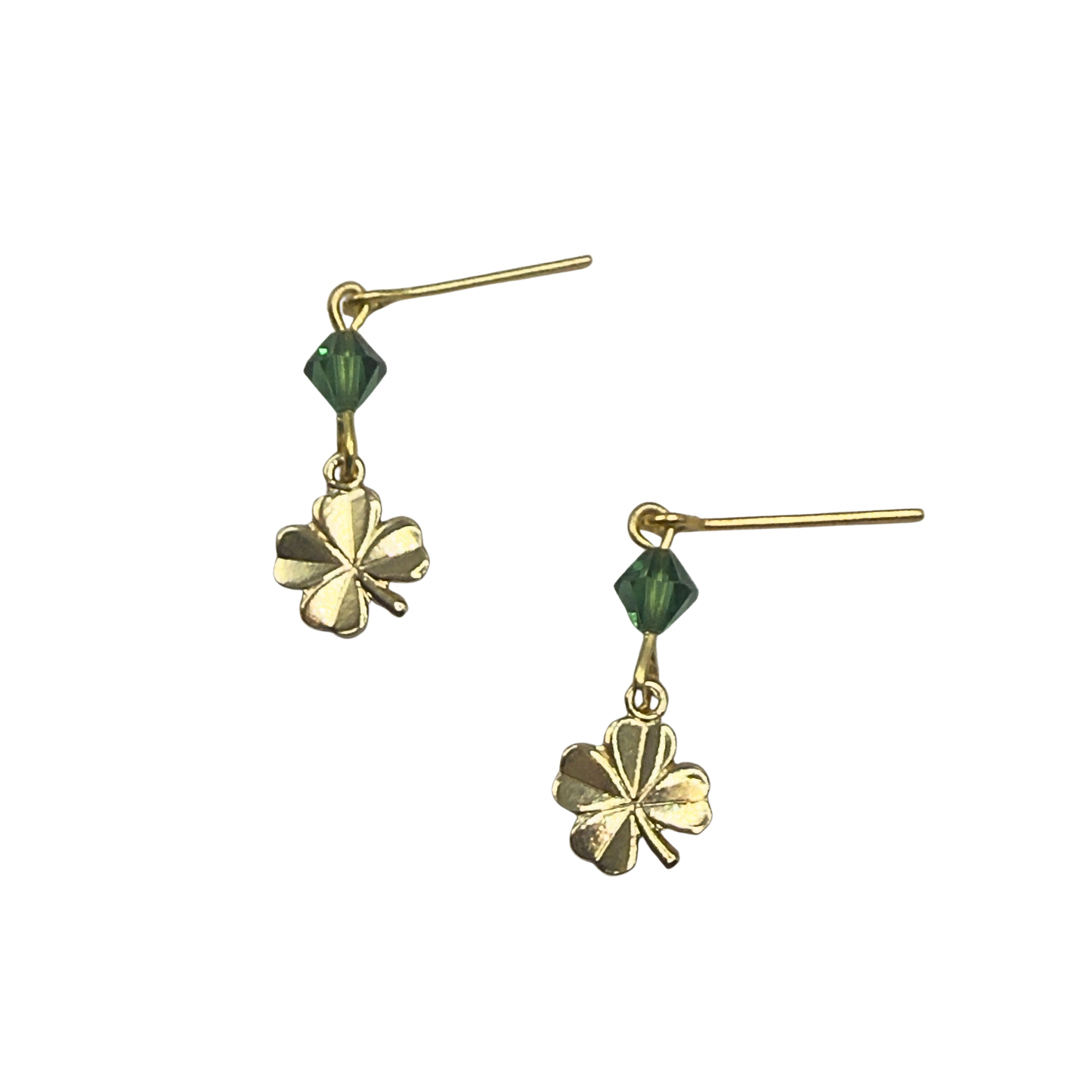 Gold Four-Leaf Clover Green Crystal Dangle Doll Earrings • 18 Inch Fashion Doll Jewelry