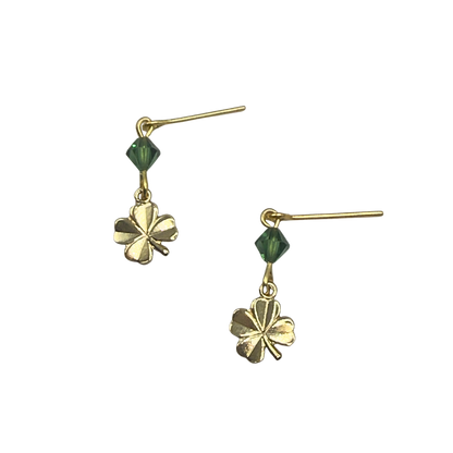 Gold Four-Leaf Clover Green Crystal Dangle Doll Earrings • 18 Inch Fashion Doll Jewelry