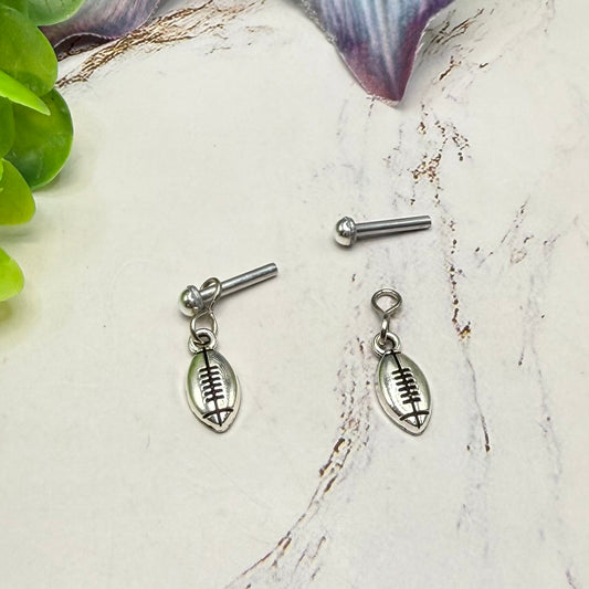 Silver Football Sports Charm 2mm Post Doll Earrings | for 18 Inch Dolls • American Girl