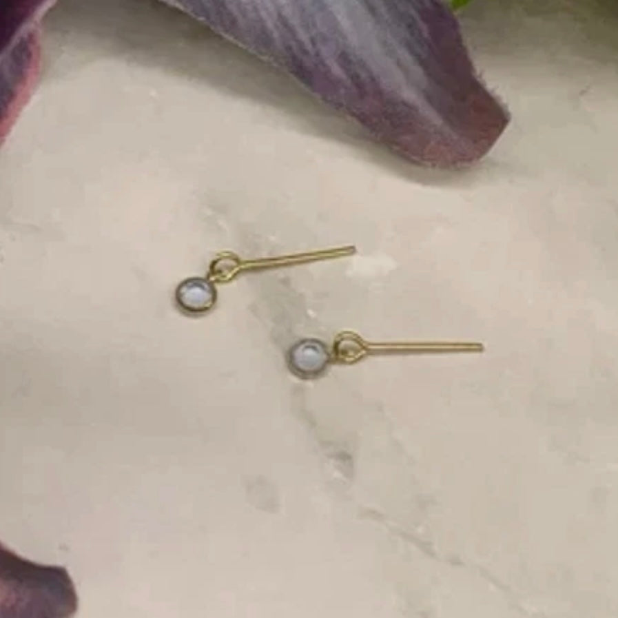 Round Blue Crystal Gold Dangle Doll Earrings •  16” Doll Jewelry