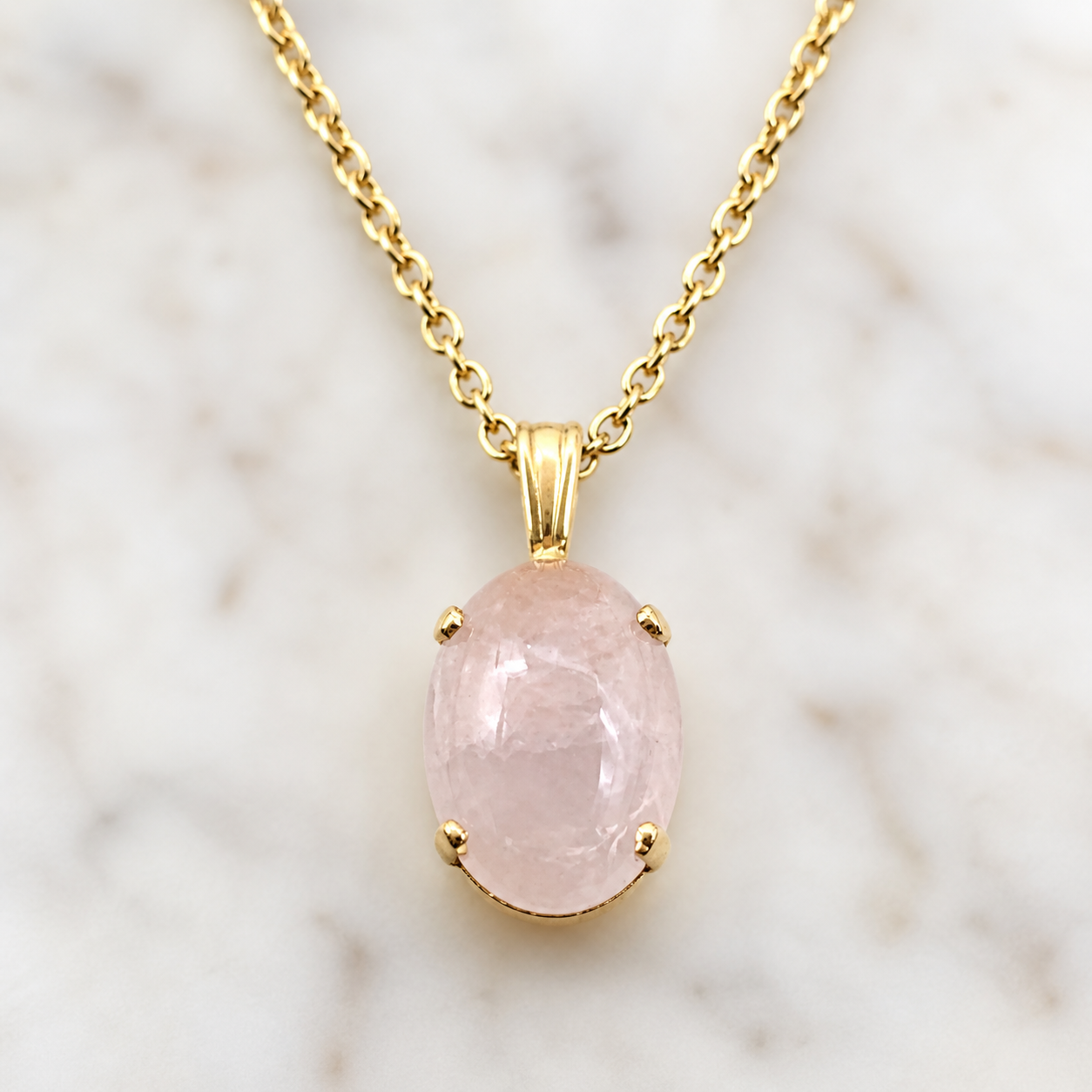 Oval Opal Light Pink Glass Pendant Gold Chain Doll Necklace • 18” Doll Jewelry