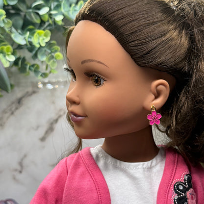 Bright Pink Sakura Cheery Blossom Flower Dangle Doll Earrings • 18 Inch Fashion Doll Jewelry