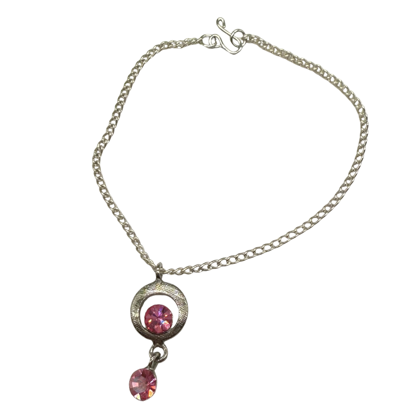 Pink Rhinestone Circle Dangle Pendant Doll Necklace • 18” Fashion Doll Jewelry