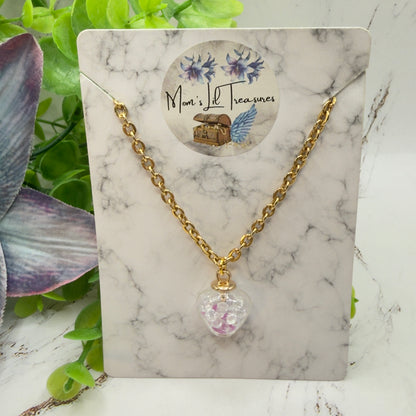Glass Heart Shaped Pendant w/ Purple Clear Crystals (Glow in Dark) Gold Chain Doll Necklace • 18 Inch Fashion Doll Jewelry