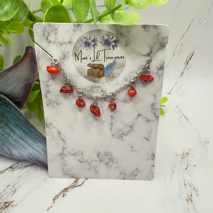 Red Stone Dangles Silver Chain Doll Necklace • 16 Inch Fashion Doll Jewelry