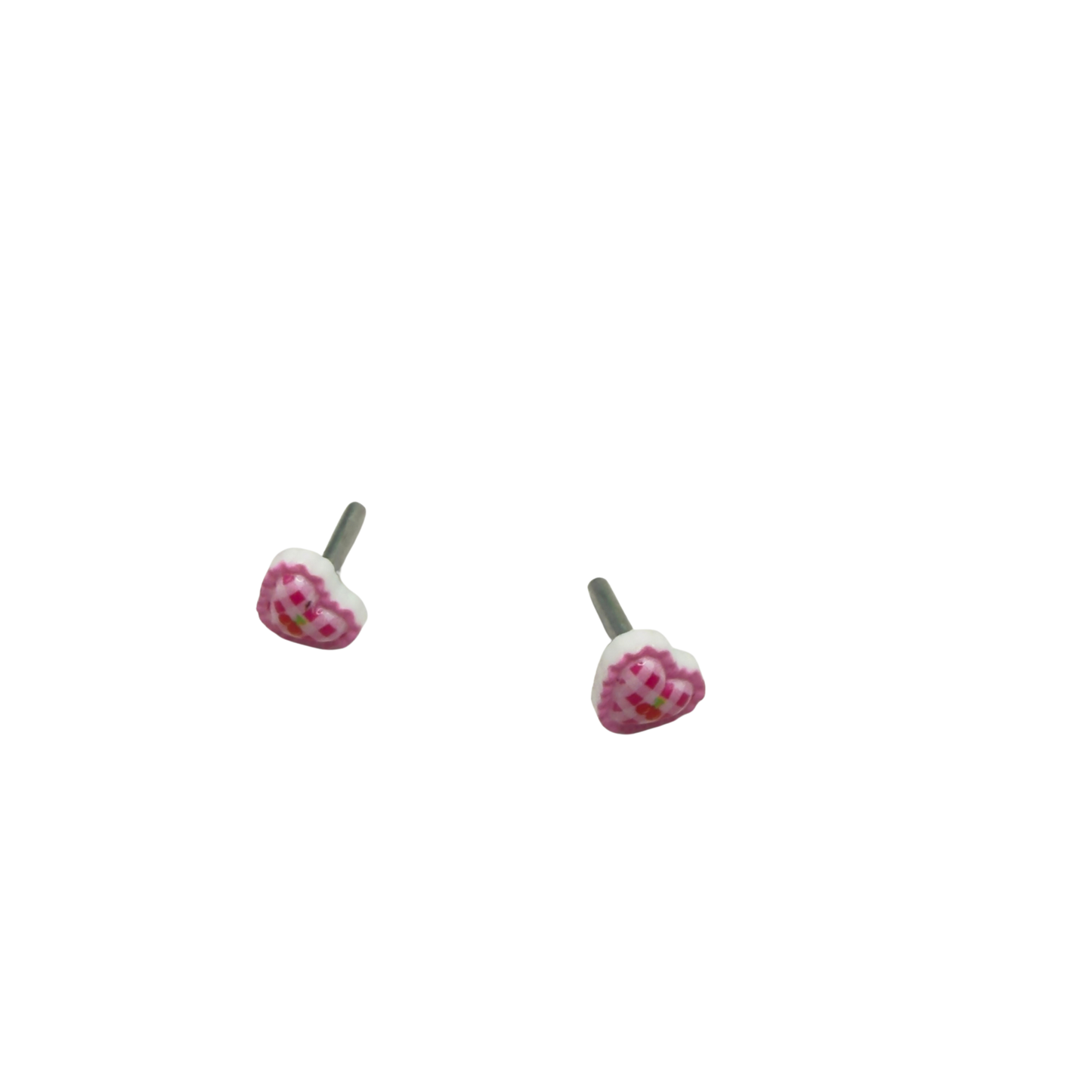 Pink Lattice Design Heart Post Doll Earrings • 2mm Post for 18 Inch Fashion Doll
